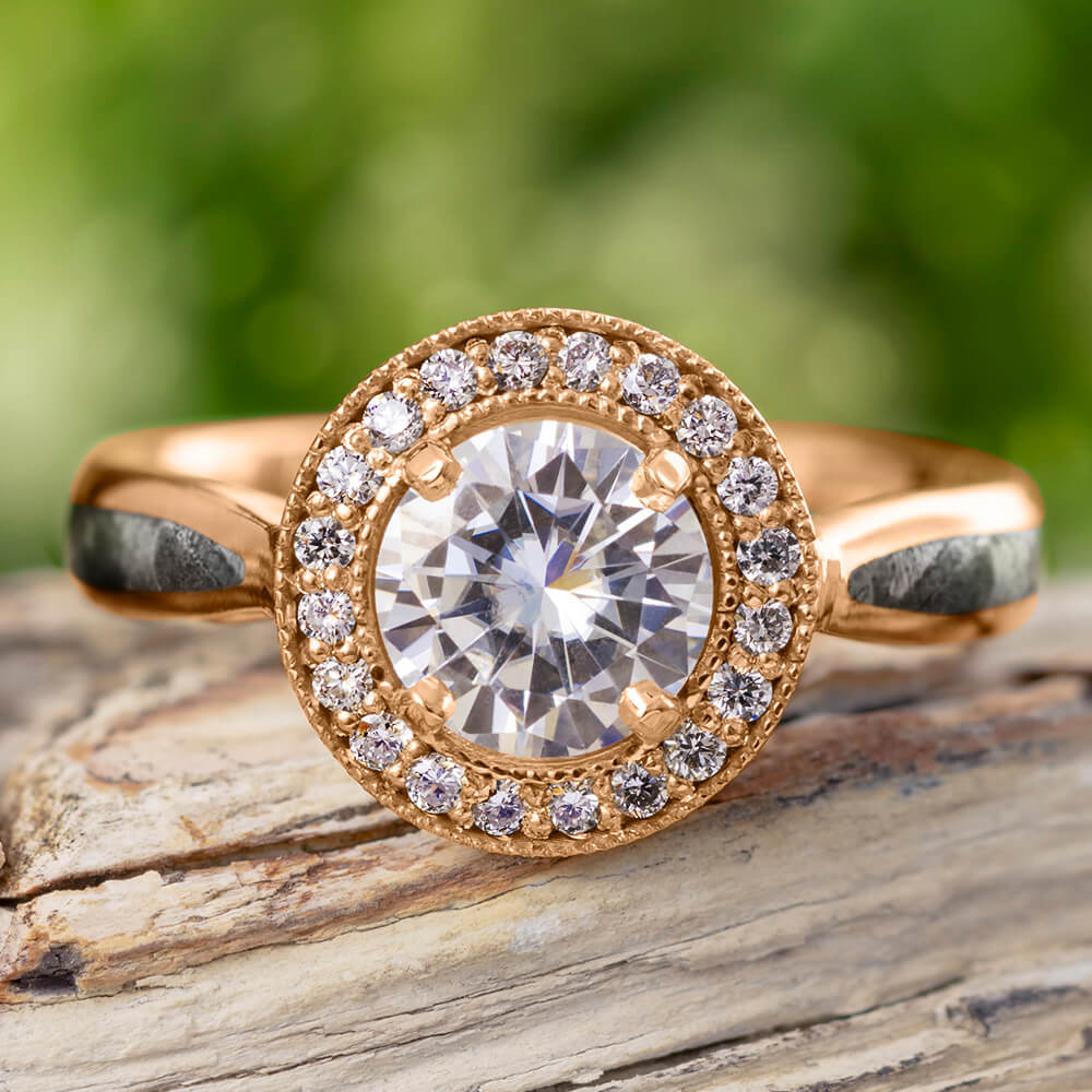Diamond Halo Engagement Ring in Rose Gold
