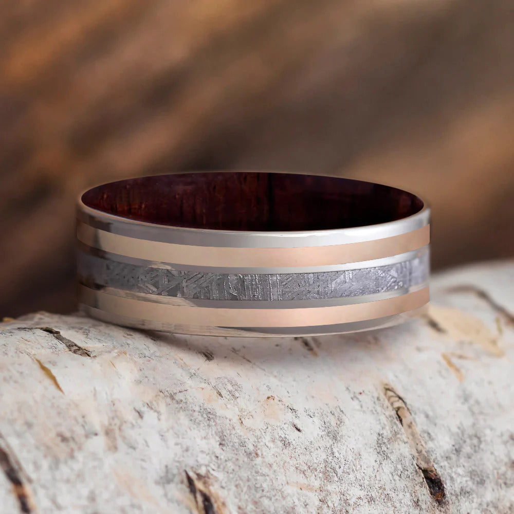 Meteorite and Rose Gold Ring