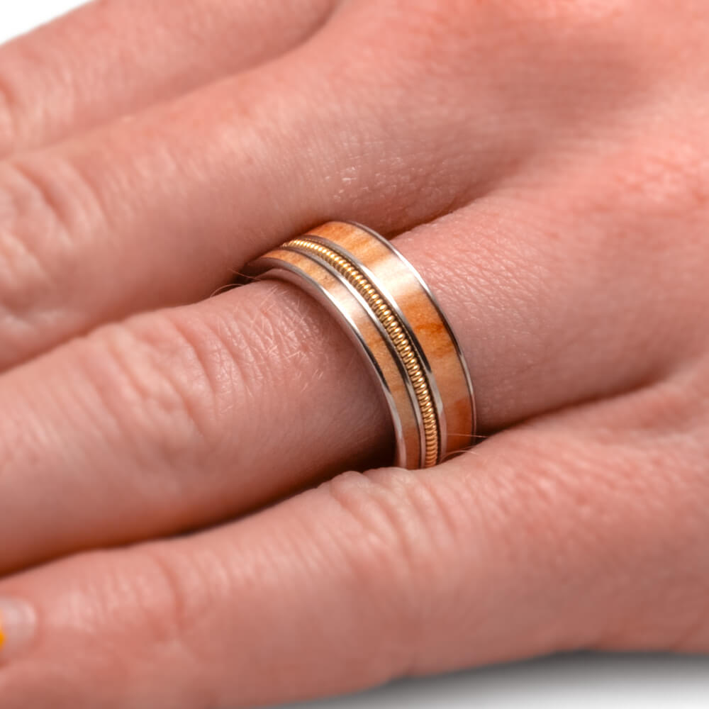Guitar String Wedding Band with Wood