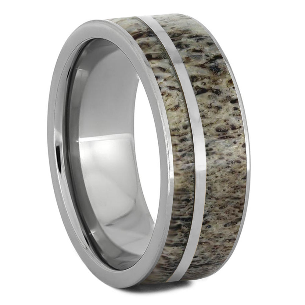 Antler Men's Wedding Band With Pinstripe - Jewelry by Johan