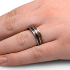 Rustic Wood and Fossil Wedding Band on Hand