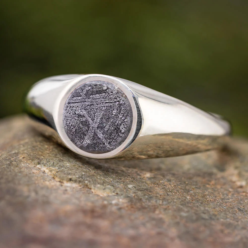 Signet Ring With Meteorite Inlay