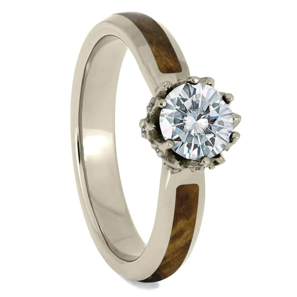 Engagement Ring with Black Ash Burl Wood