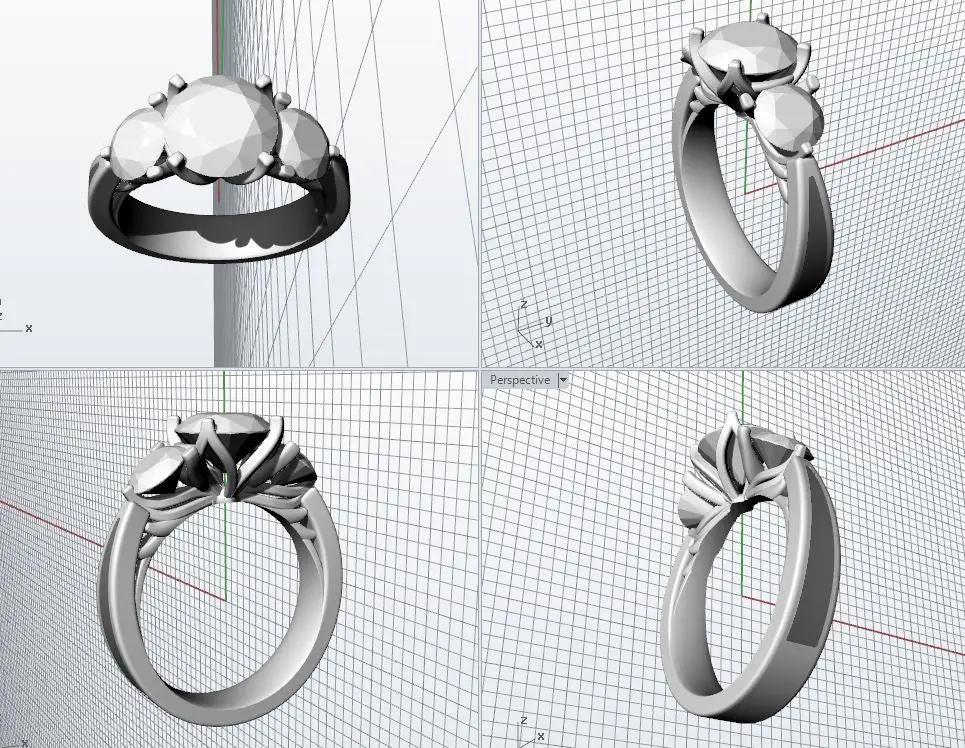 3D model of a custom engagement ring from multiple angles