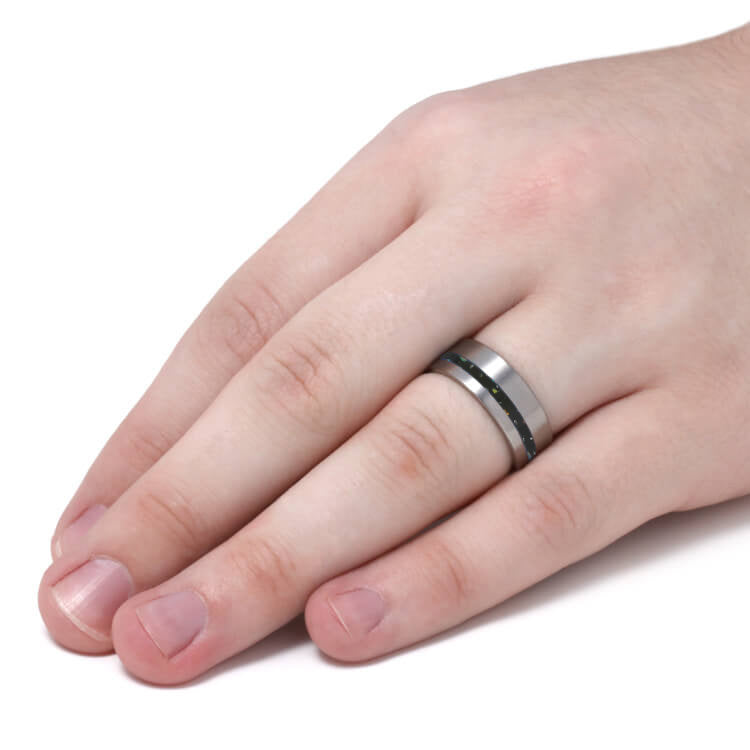Simple Titanium Ring with Black Opal Inlay