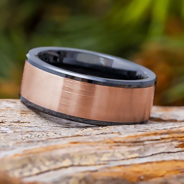 Rose Gold Wedding Band with Black Edges