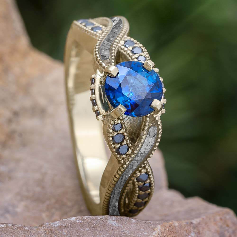 Dark blue sapphire engagement ring, gold ring with diamond halo / Adonis  halo | Eden Garden Jewelry™
