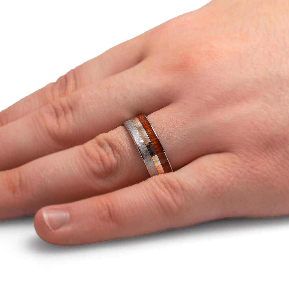 Wood and Meteorite Ring for Men