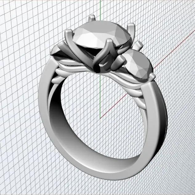 Close-up 3D model of a custom engagement ring