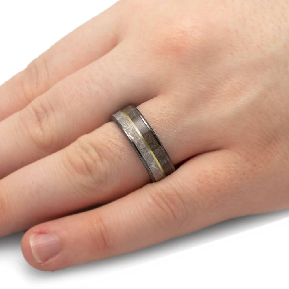 Fossil Ring in Black Ceramic with Gold Pinstripe