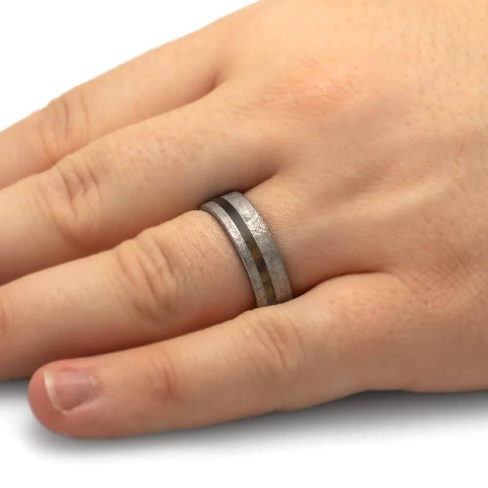 Meteorite and Black Ash Burl Wood Ring