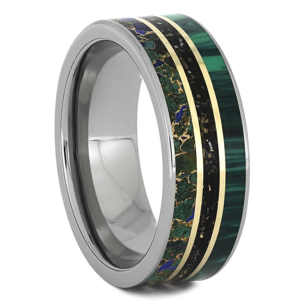 Malachite and Yellow Gold Ring with Stardust