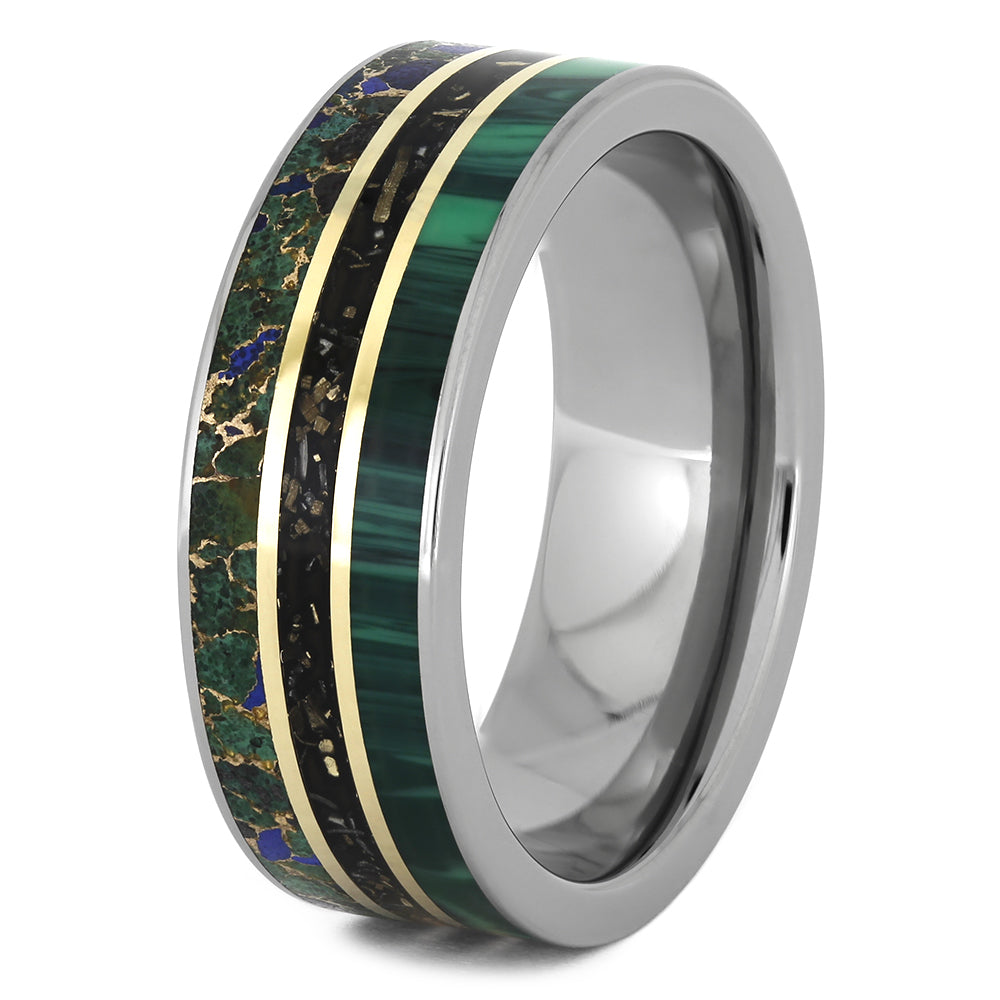 Green Ring with Malachite, Yellow Gold, and Stardust