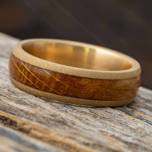 Yellow Gold and Whiskey Oak Wedding Band