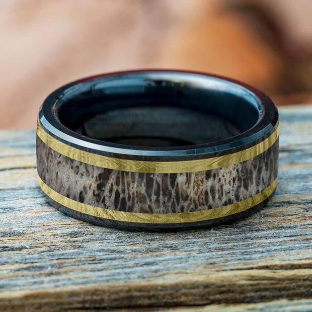 Antler and Black Ceramic Wedding Band