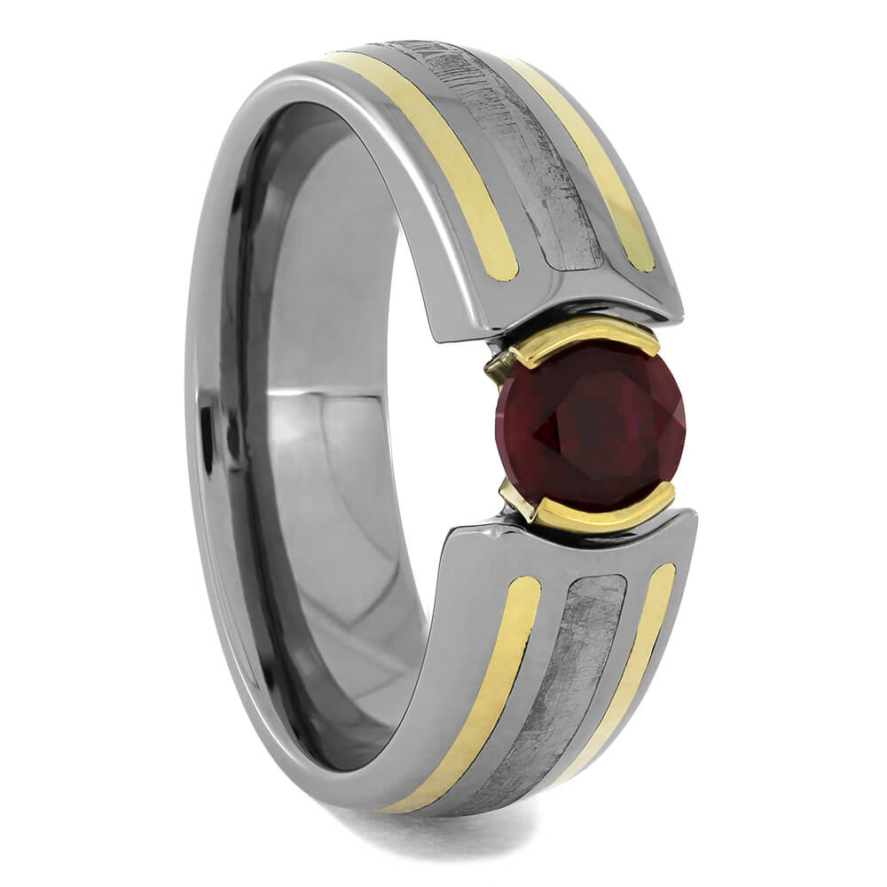 Ruby Engagement Ring with Gold Pinstripes