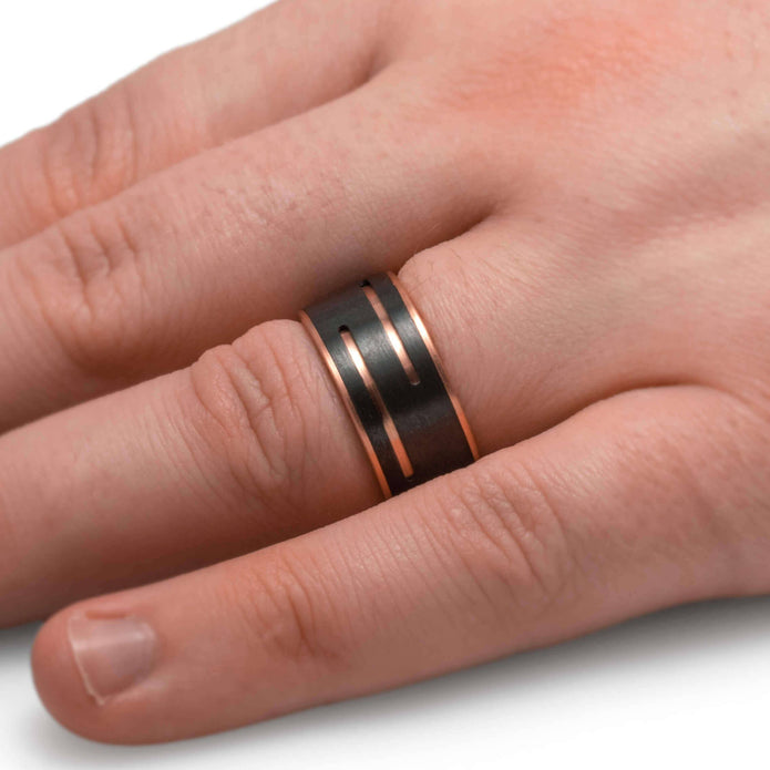 Men's Black Wedding Band on Hand