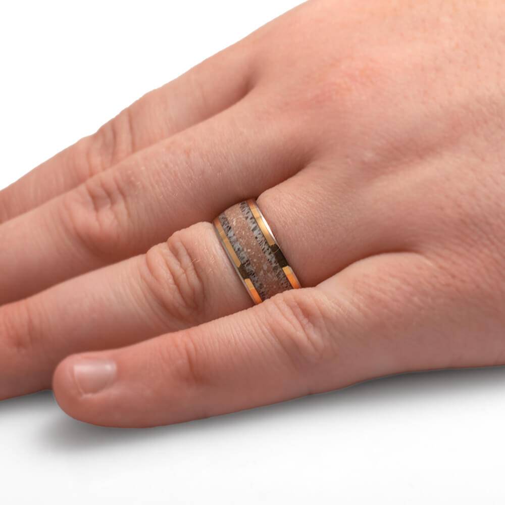 Memorial Wedding Band with Deer Antler