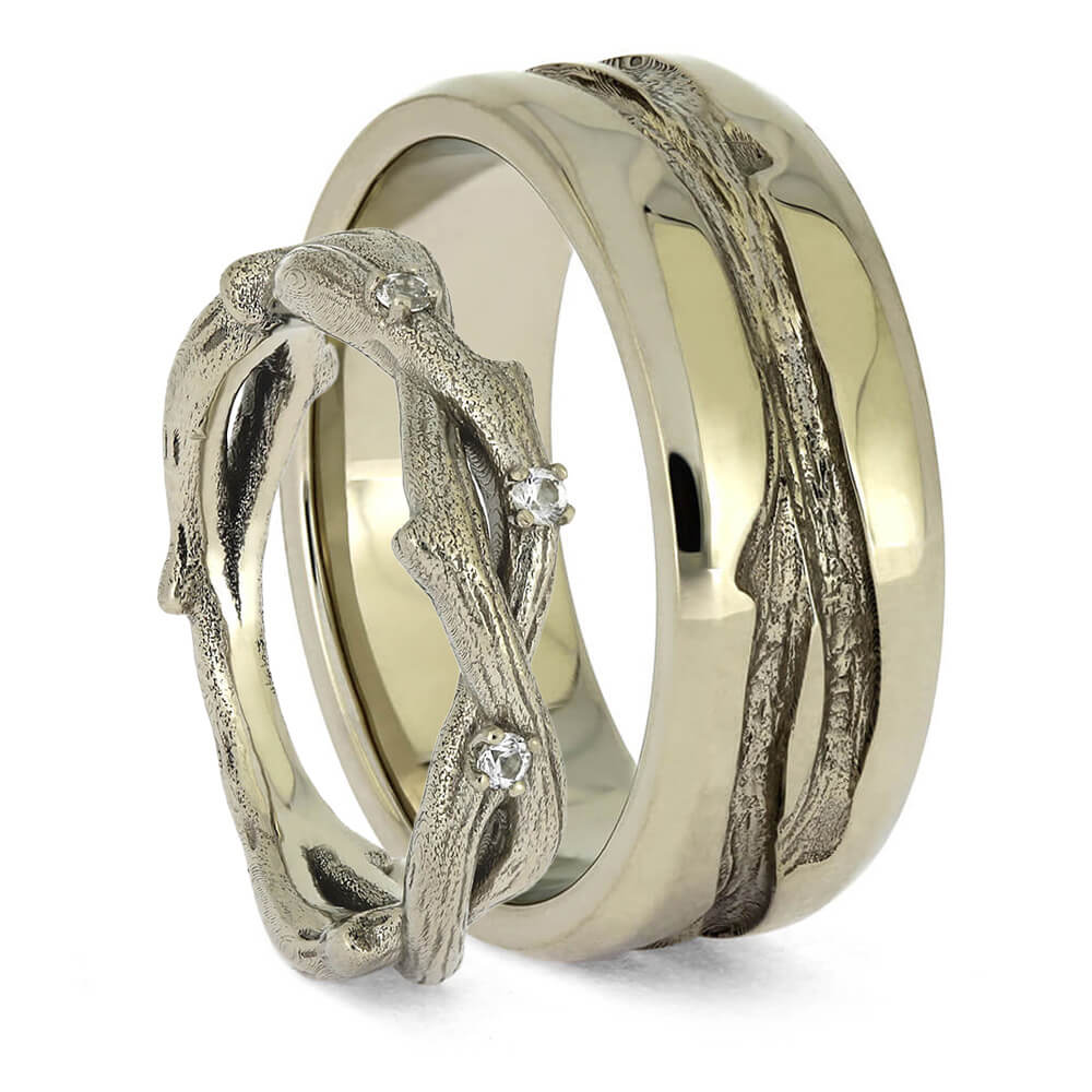 Matching His and Hers Wedding Band Set with Vine Profiles