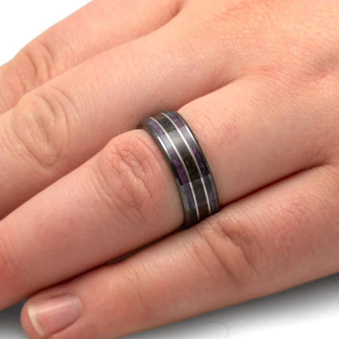 Men's Black and Purple Ring