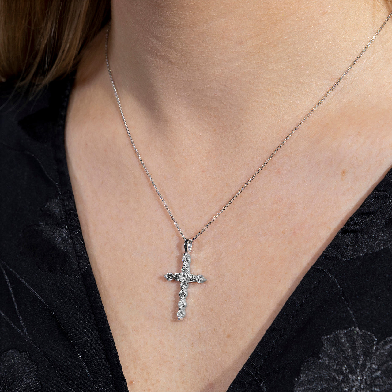 by Jewelry by Johan Moissanite Cross Necklace by Charles & Colvard in White Gold 002228