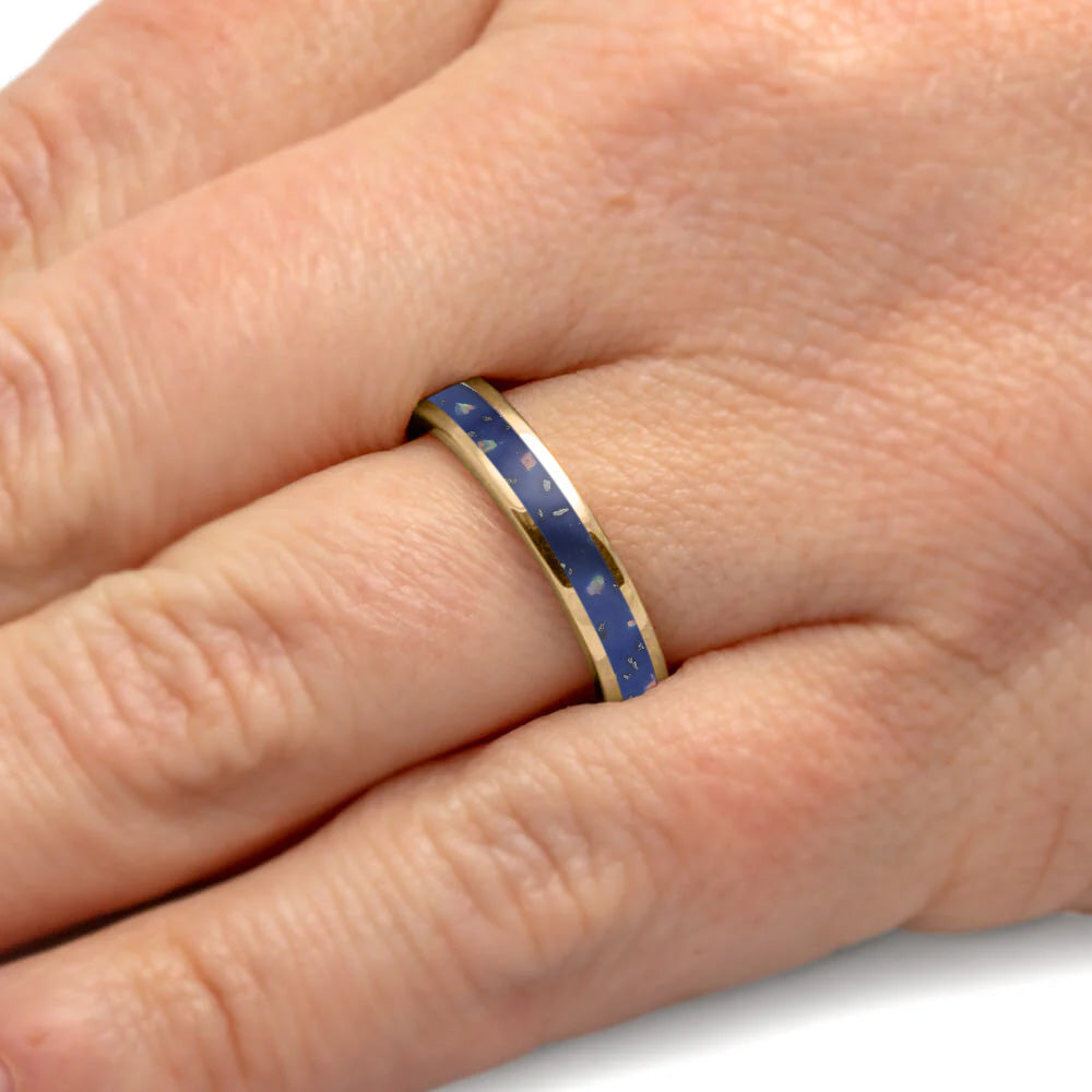 Unique Wedding Band with Blue Stardust