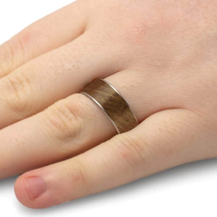Handmade Tequila Wood Ring On Hand