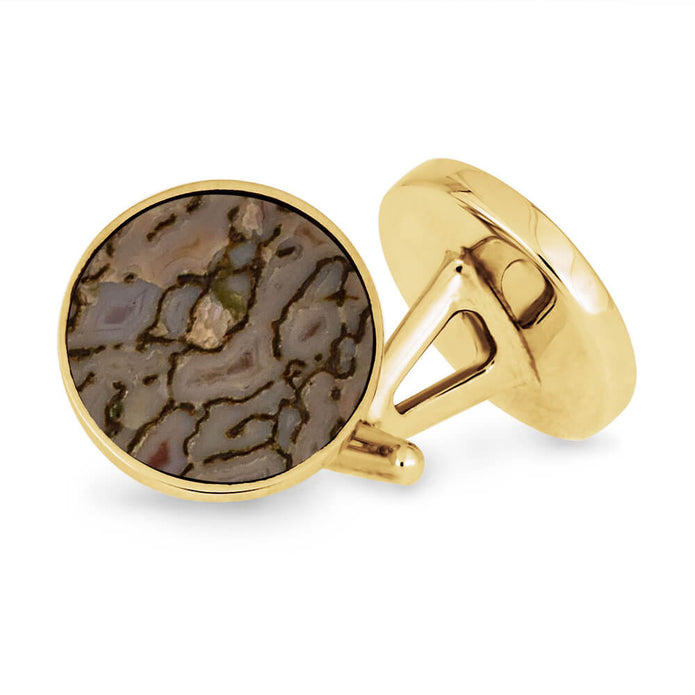 Custom Gold Cuff Link Set with Dinosaur Bone Inlays