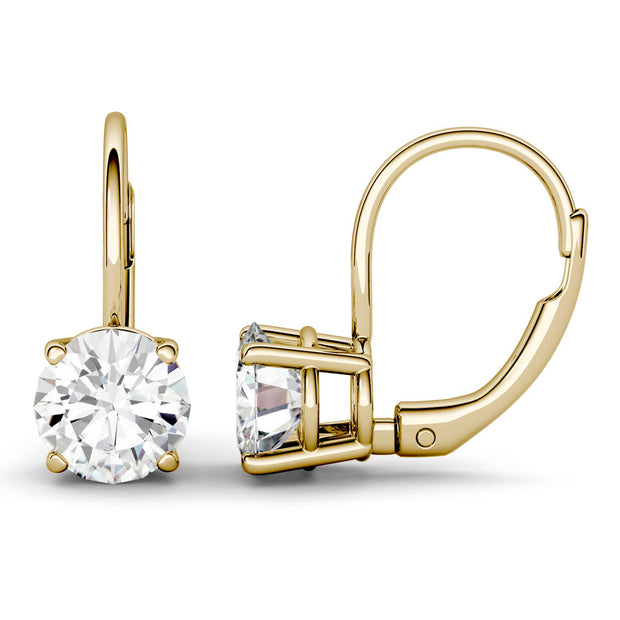 by Jewelry by Johan 2 CT TW Leverback Charles & Colvard Moissanite Earrings in Yellow Gold 002234