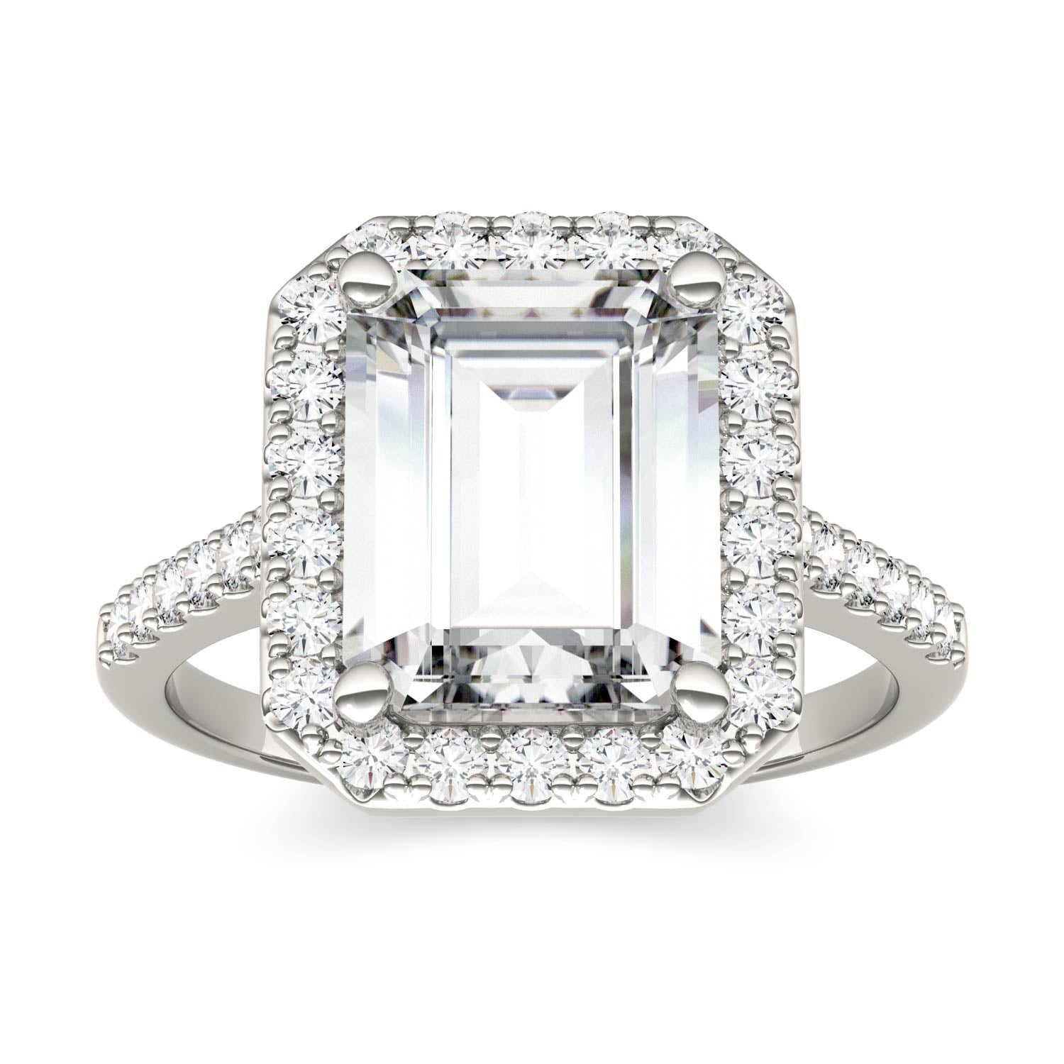 by Jewelry by Johan Charles & Colvard Emerald Cut Moissanite Halo Ring in White Gold 002157