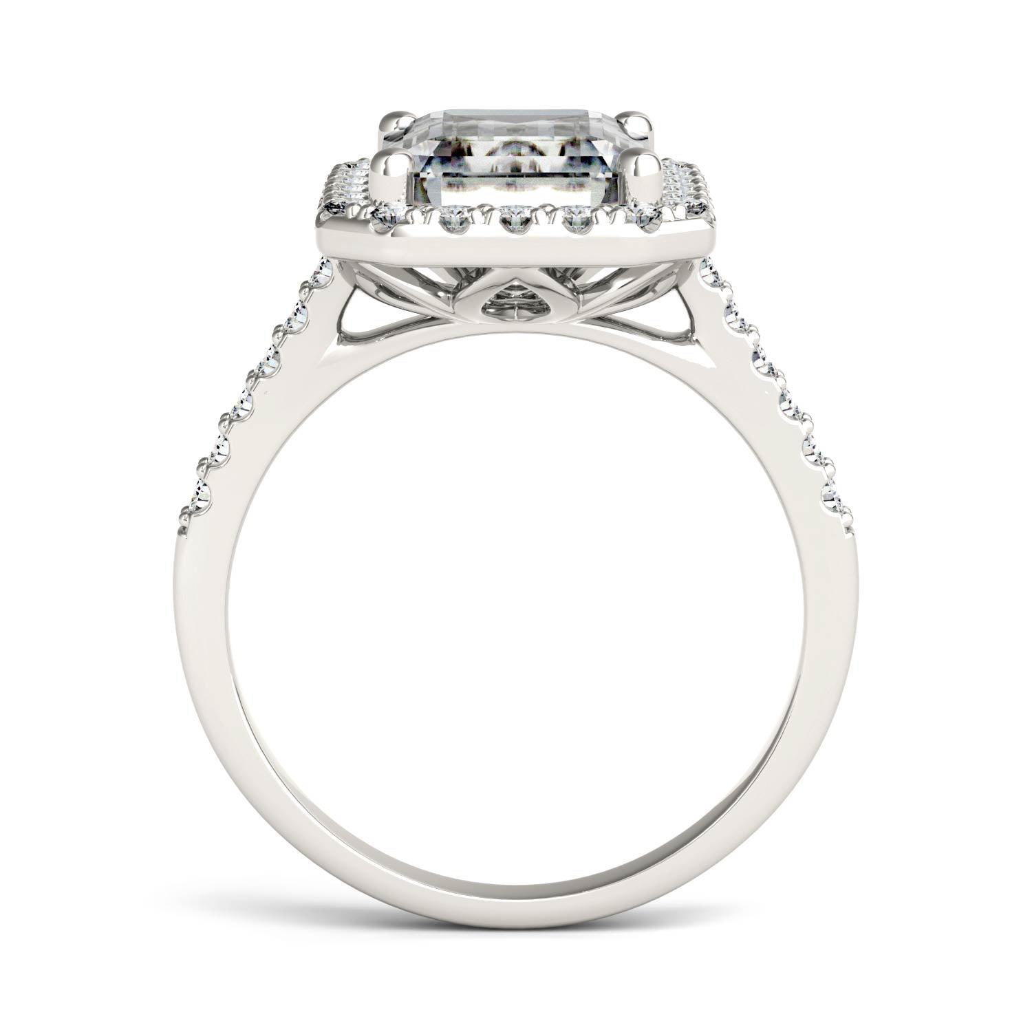 by Jewelry by Johan Charles & Colvard Emerald Cut Moissanite Halo Ring in White Gold 002159
