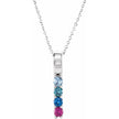 Necklace with a bar pendant featuring blue and pink gemstones on a white background