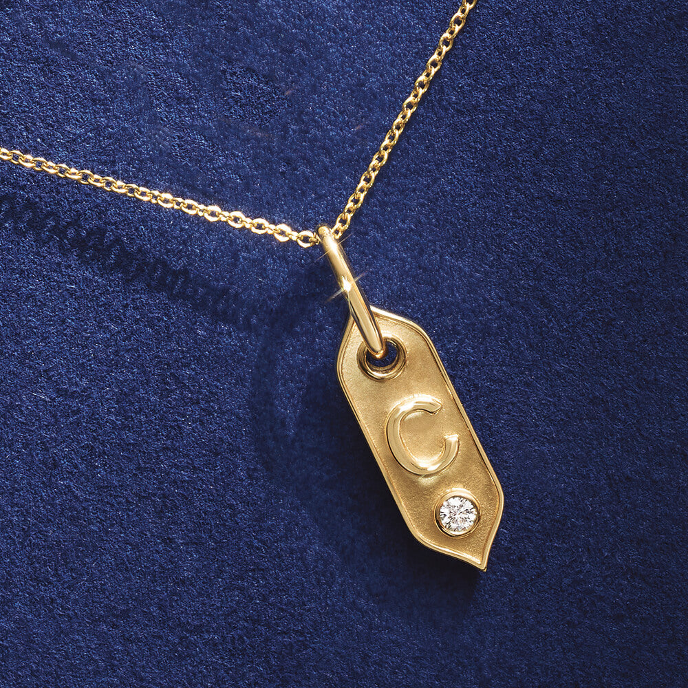 Gold Pendant Necklace with Initial and Diamond