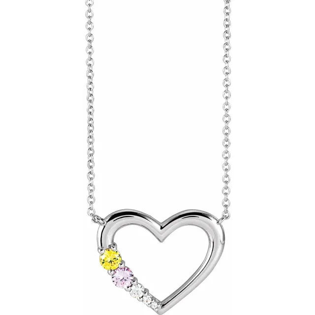 Family Birthstone Necklace with Heart Design