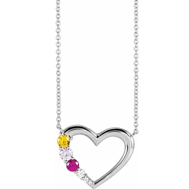 Family Birthstone Necklace with Heart Design