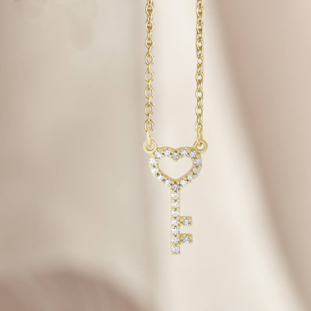 Dainty Diamond Key Pendant Necklace