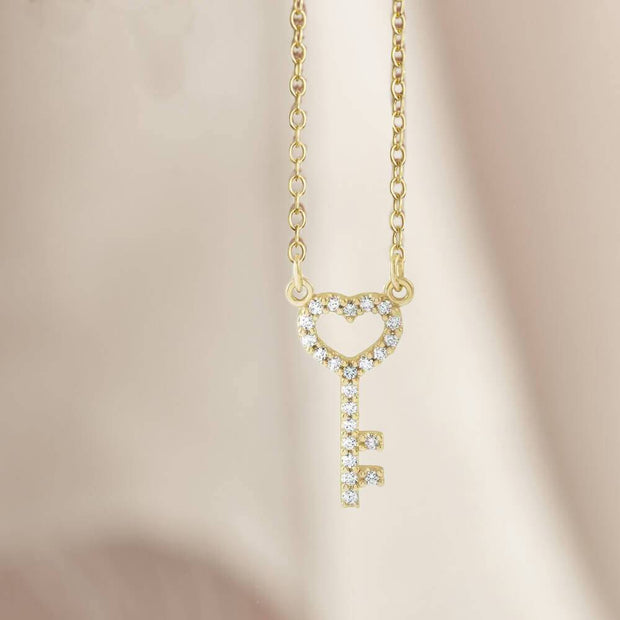 Dainty Diamond Key Pendant Necklace