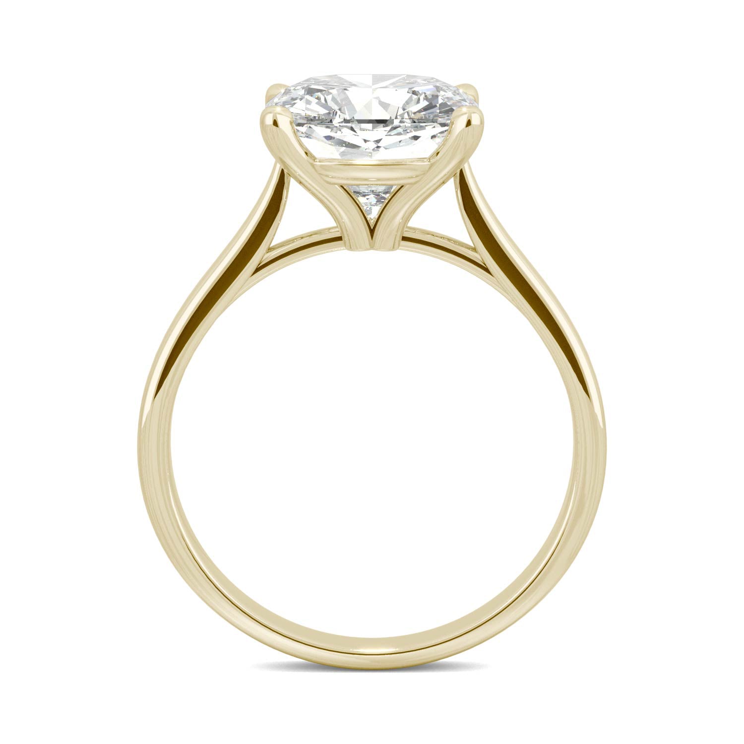 by Jewelry by Johan Yellow Gold Solitaire Ring with a Cushion Cut Charles & Colvard Moissanite 002200