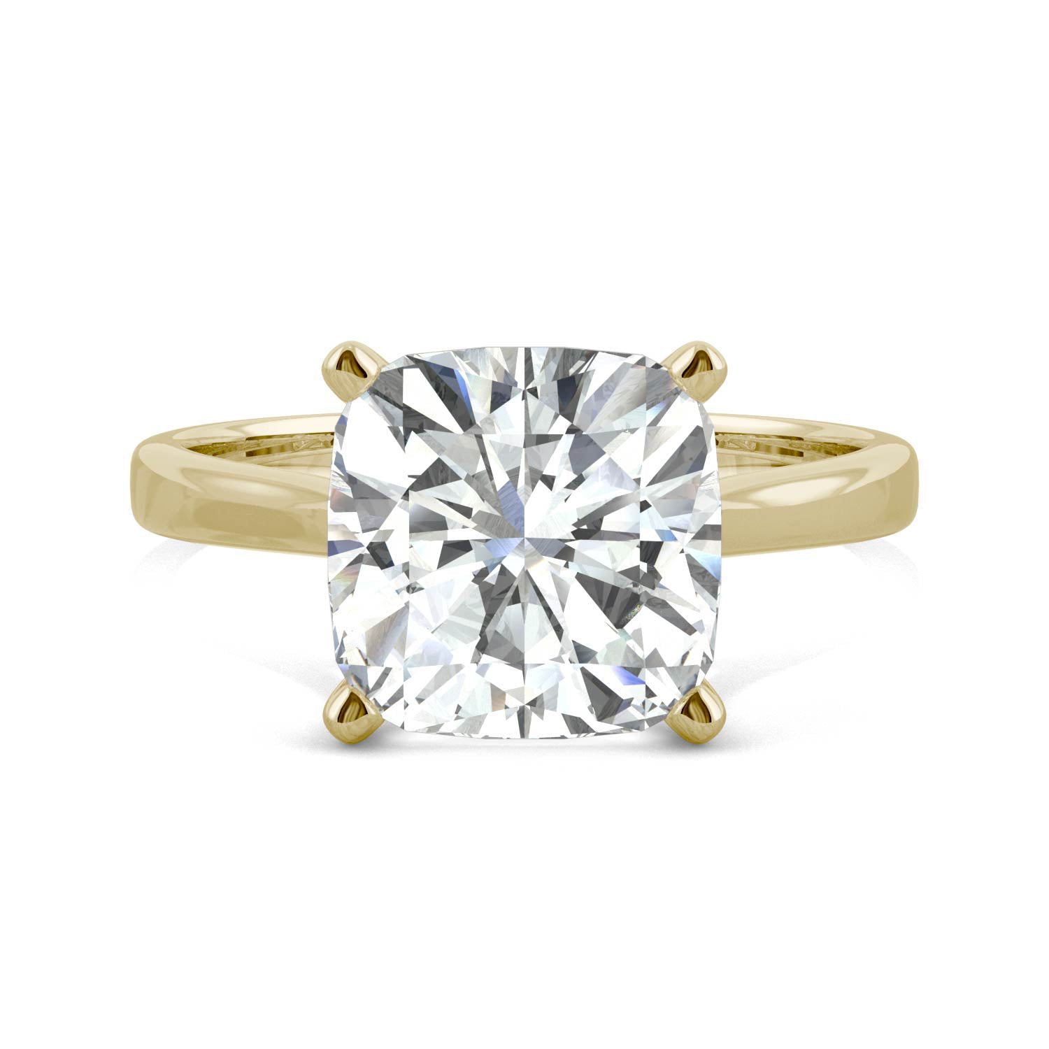 by Jewelry by Johan Yellow Gold Solitaire Ring with a Cushion Cut Charles & Colvard Moissanite 002201