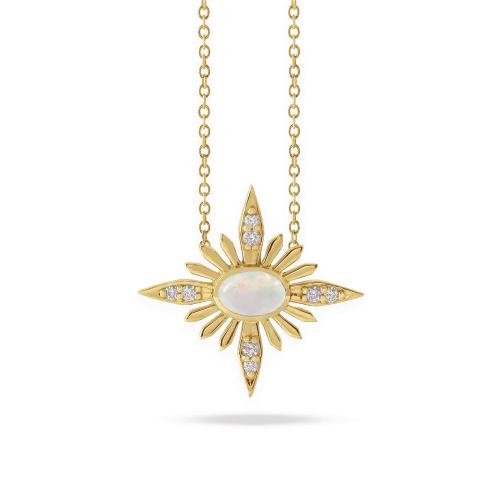 Yellow Gold Star Necklace with Opal & DIamonds