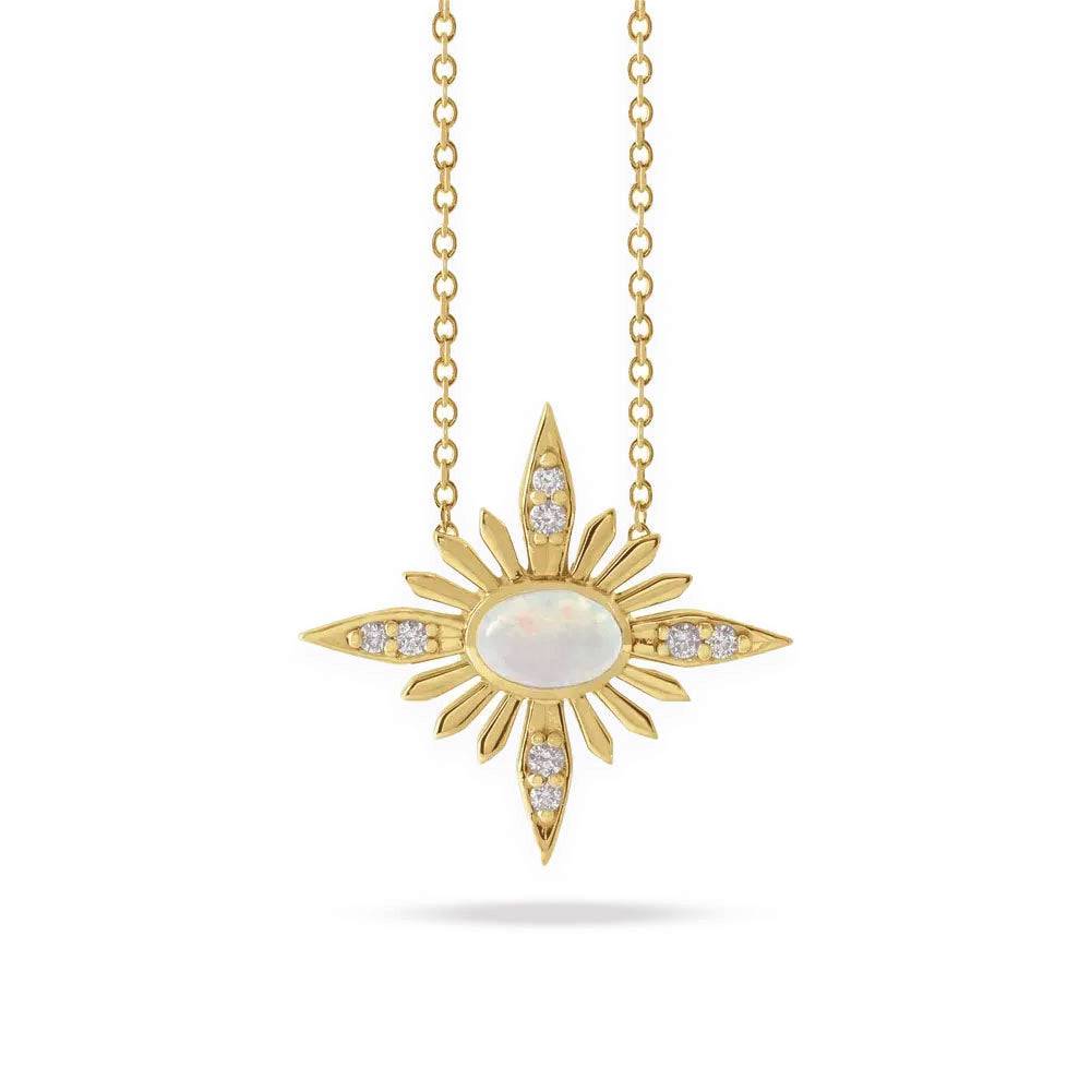Yellow Gold Star Necklace with Opal & DIamonds