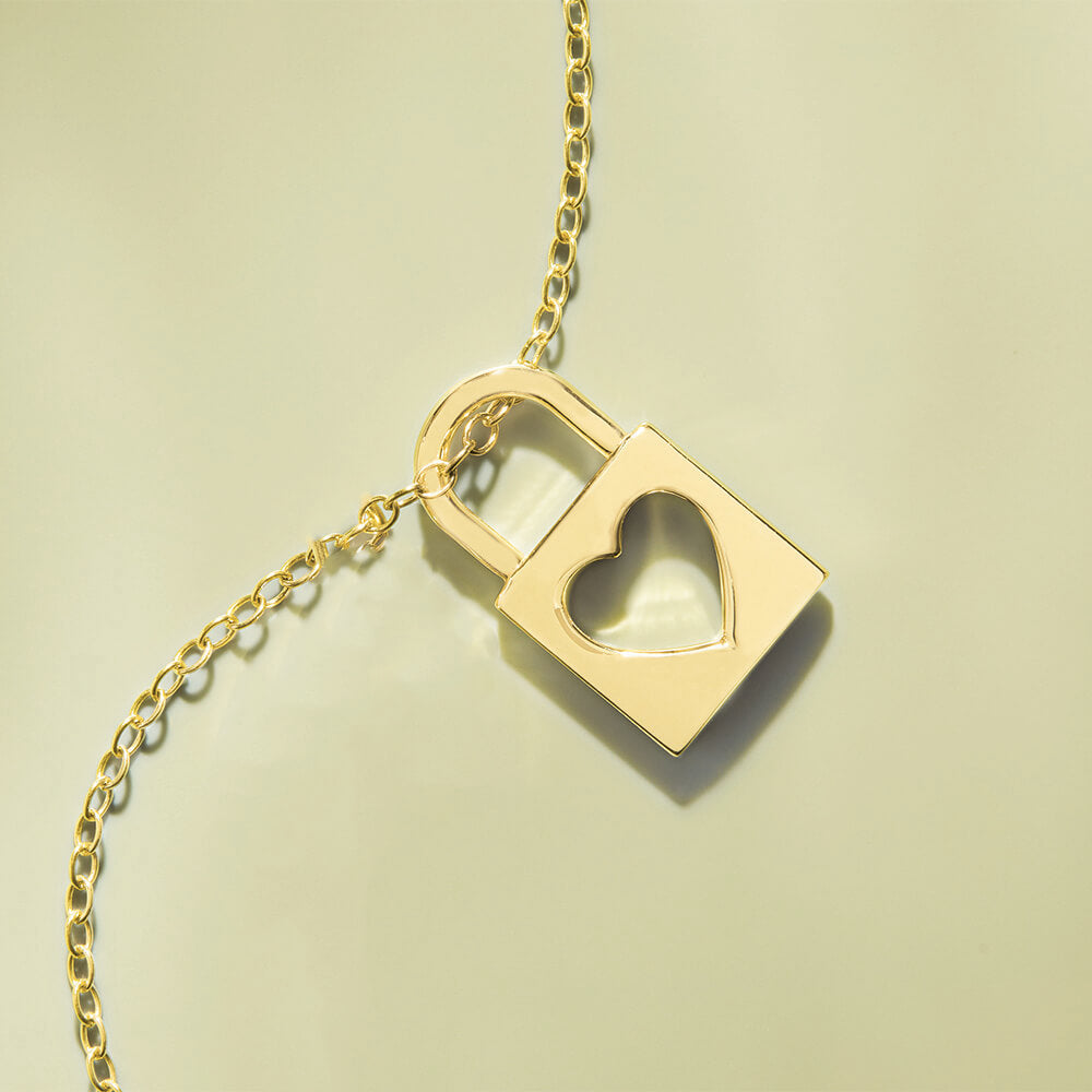 Tiny Gold Lock Pendant With Cutout Heart
