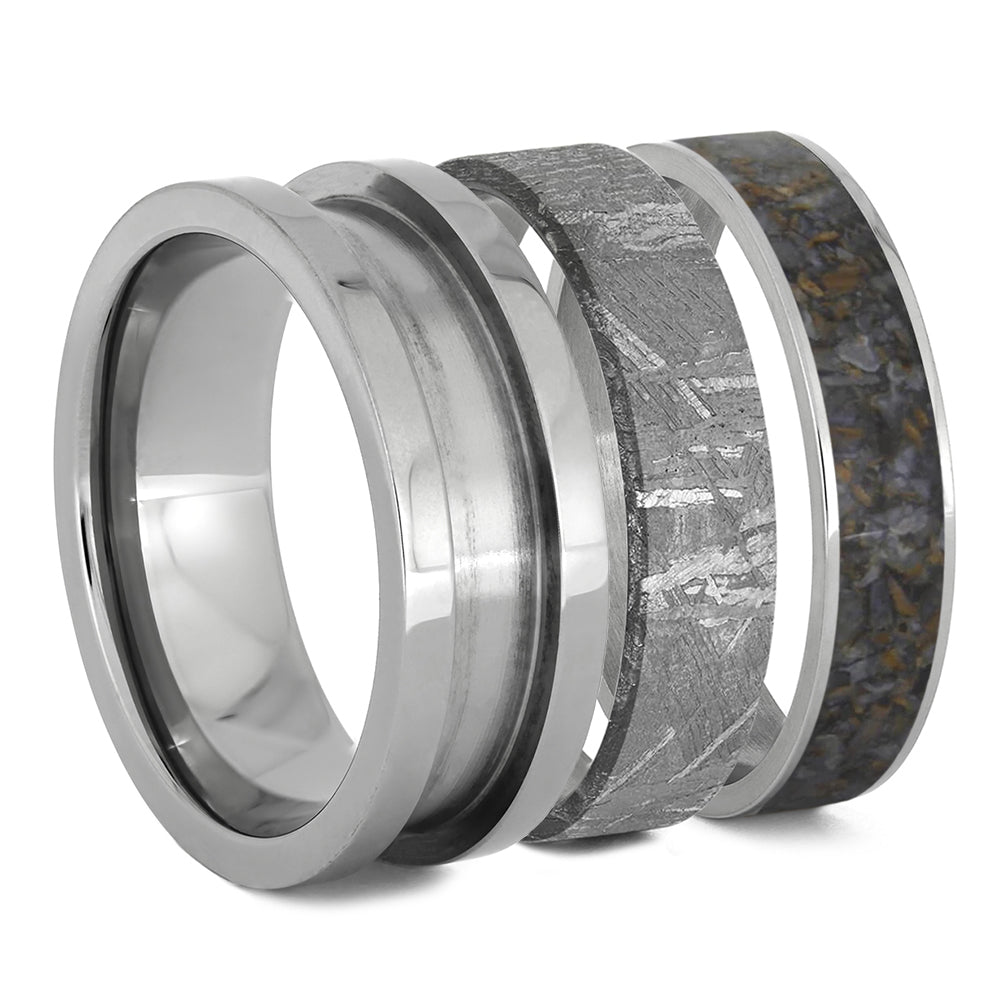 Interchangeable Ring Set with Meteorite and Dino Bone