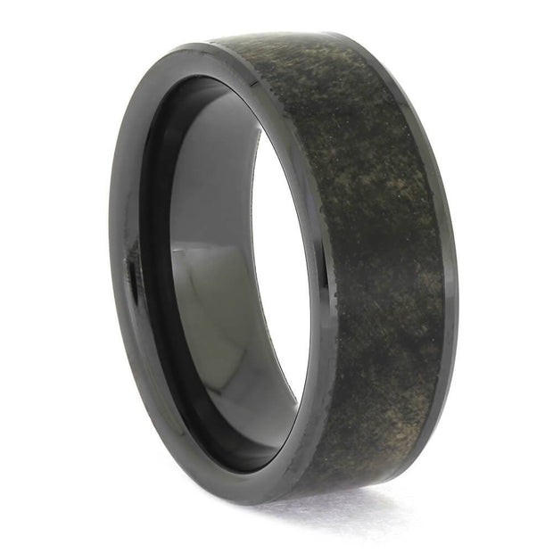 Burl wood ring in black ceramic, polished finish