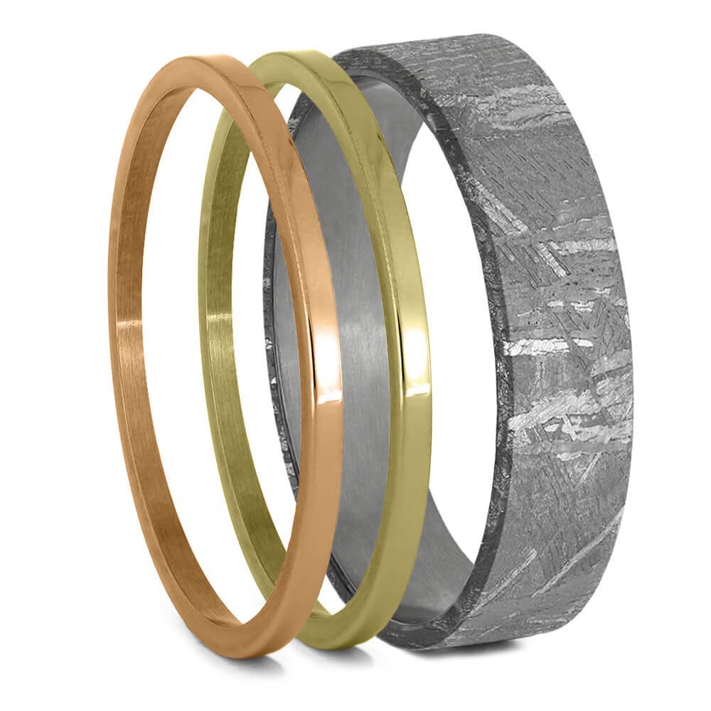 Rose Gold and Meteorite Ring Set