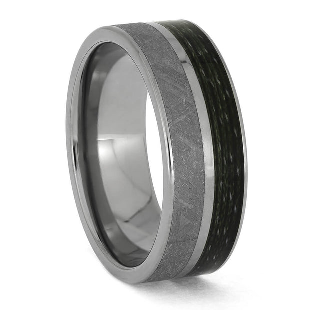 Fishing Line Wedding Band with Meteorite