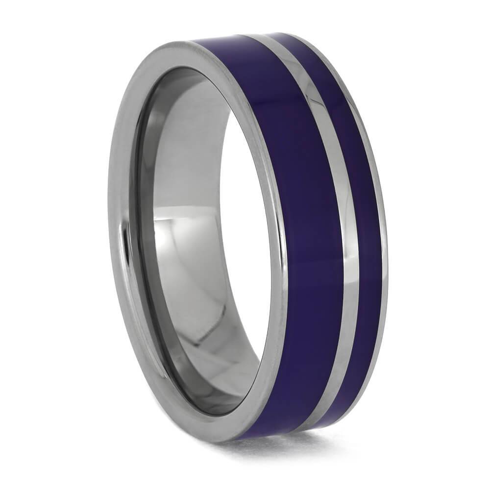 Side view of purple enamel titanium wedding band