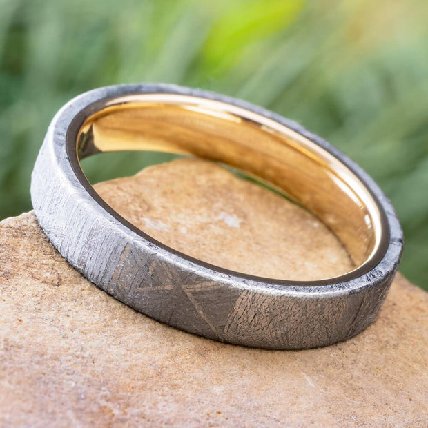 Gold and Meteorite Wedding Band