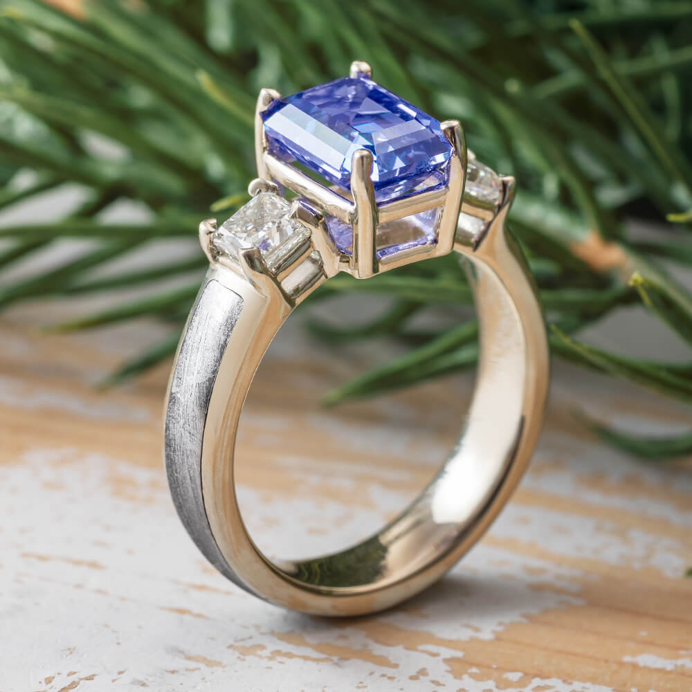 Meteorite and Sapphire Engagement Ring
