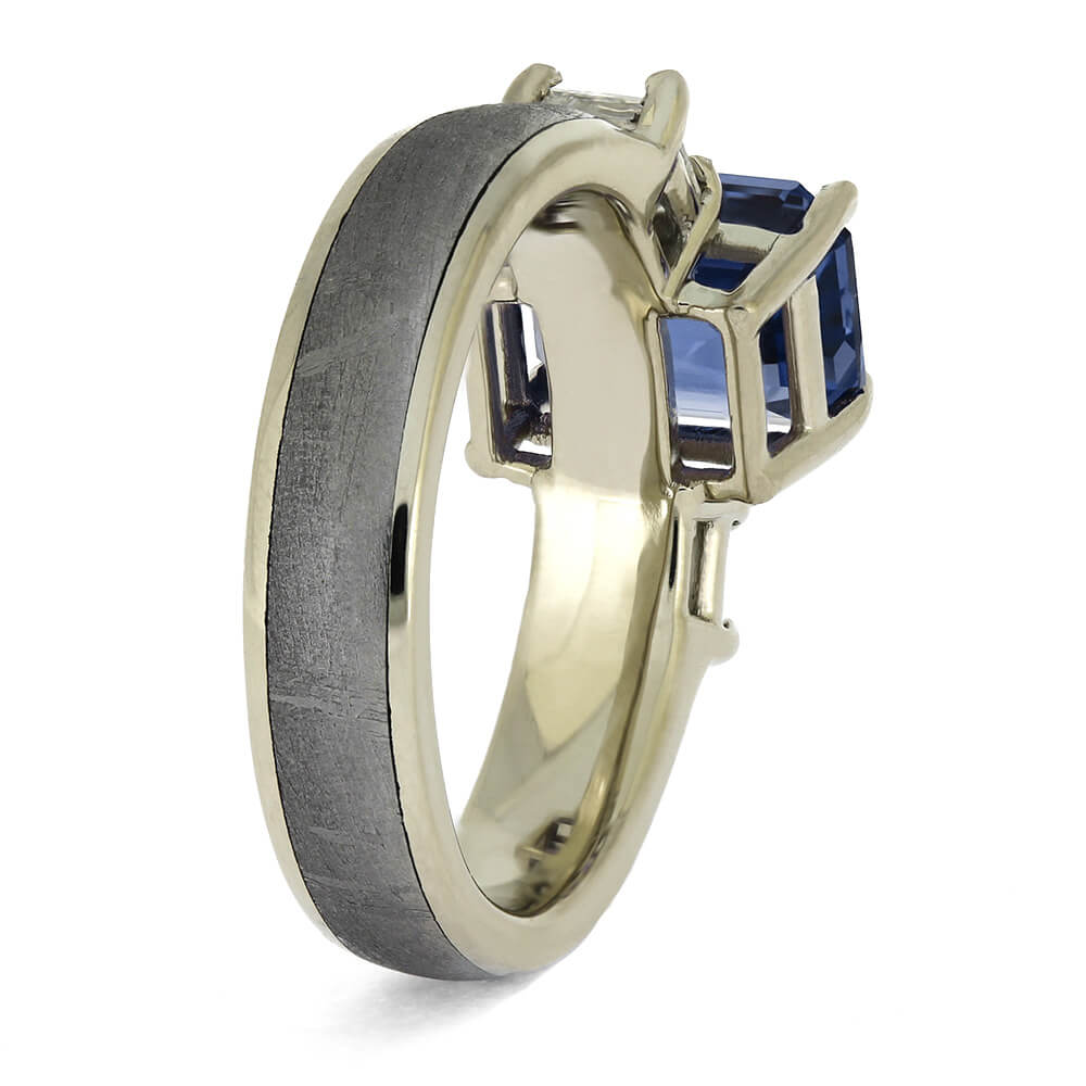 Meteorite and Sapphire Engagement Ring